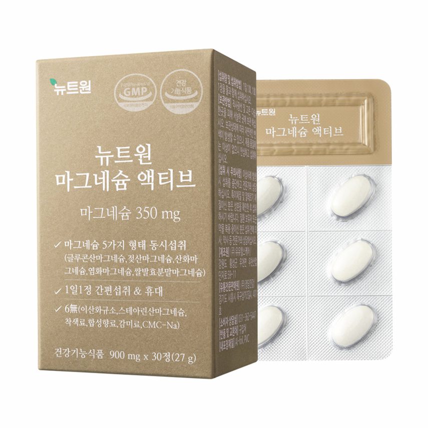 뉴트원 마그네슘 액티브 350mg 약사개발 성인 임산부 청소년 영양제 30정, 4개