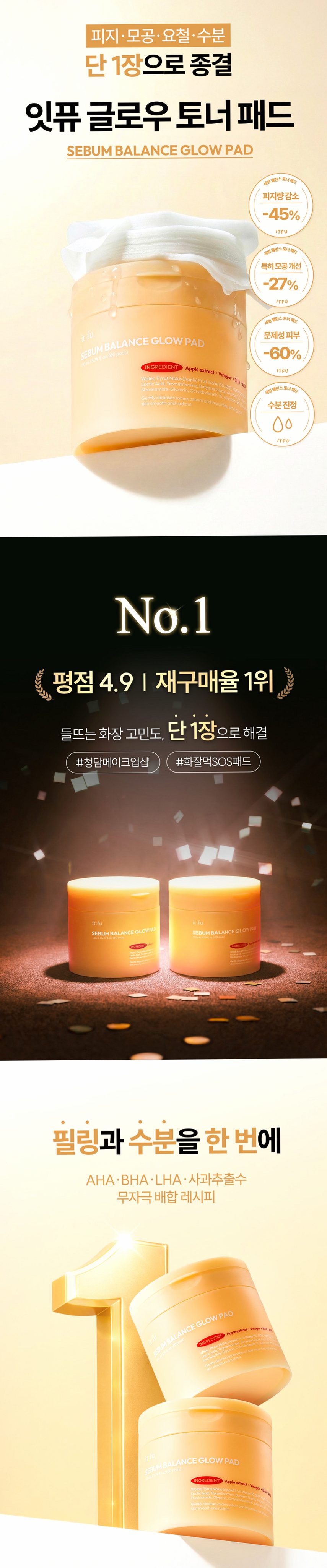 [요철제로 필링패드] 글로우 토너 패드 지우개 좁쌀 피지 모공 각질 아하 바하 60매, 2개